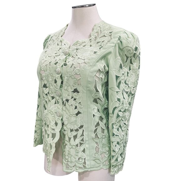 Night Studio Mint Green Sheer Lace Blazer Women 14 Mother Of Bride Formal Church - Picture 9 of 10